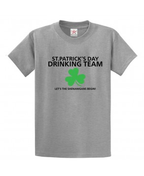 St. Patrick's Day "Let The Shenanigans Begin" Shamrock Unisex Kids and Adults T-Shirt